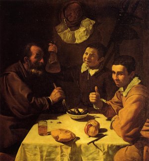 Three Men at a Table also known as Luncheon by Diego Velazquez Oil Painting