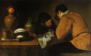Two Young Men at a Table by Diego Velazquez - Oil Painting Reproduction