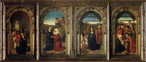 Polyptych Showing The Annunciation The Visitation The Adoration Of The Angels And The Adoration Of The Kings Oil painting by Dieric The Elder Bouts