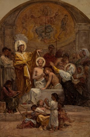 The Baptism of Saint Augustine by Diogene Maillart Oil Painting