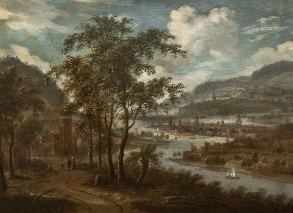 View of a river valley by Dionijs Verburg - Hand-Painted Oil Painting Reproduction