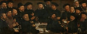 Banquet of Eighteen Guardsmen of Squad L, Amsterdam 1566, known as 'The Perch Eaters' by Dirck Barendsz Oil Painting
