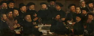 Banquet of Eighteen Guardsmen of Squad L, Amsterdam 1566, known as 'The Perch Eaters' Oil painting by Dirck Barendsz