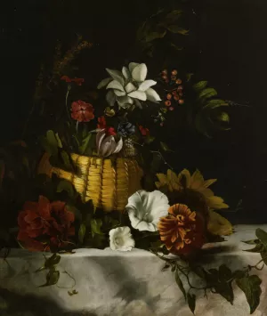 Basket of Flowers on a Marble Ledge