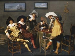 Gentlemen Smoking and Playing Backgammon in an Interior by Dirck Hals Oil Painting