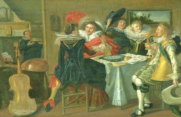 Main Product Photo of Interieur mit frahlicher Tischgesellschaft Painting by Dirck Hals