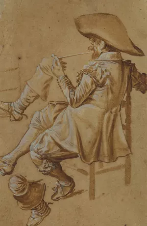 Seated Man Smoking a Pipe by Dirck Hals - Oil Painting Reproduction