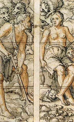 Adam and Eve Detail by Dirck Pietersz. Crabeth - Oil Painting Reproduction