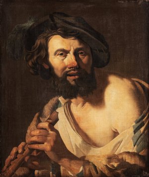 Man with a flute by Dirck Van Baburen Oil Painting