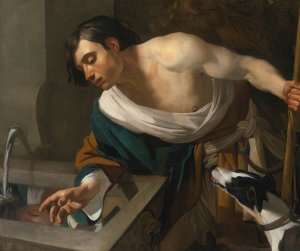 Narcissus Gazing At His Reflection by Dirck Van Baburen Oil Painting