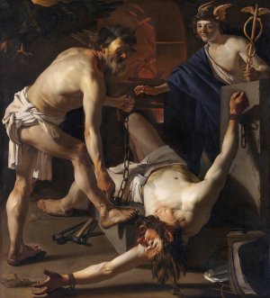 Prometheus Being Chained By Vulcan by Dirck Van Baburen Oil Painting