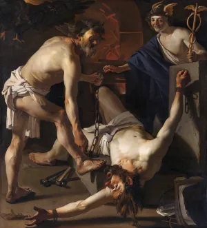 Prometheus Being Chained By Vulcan by Dirck Van Baburen Oil Painting
