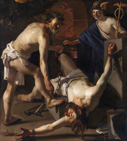 Main Product Photo of Prometheus Being Chained By Vulcan  Painting by Dirck Van Baburen