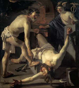 Prometheus Being Chained by Vulcan painting by Dirck Van Baburen