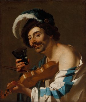 Violin Player with a Wine Glass by Dirck Van Baburen Oil Painting
