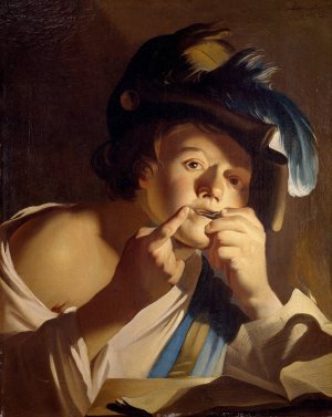 Young Man With Jew's Harp by Dirck Van Baburen Oil Painting
