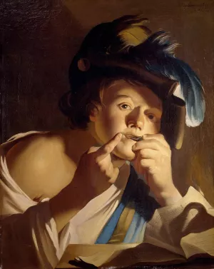 Young Man With Jew's Harp by Dirck Van Baburen Oil Painting