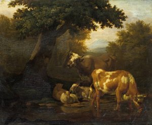 Cattle at the Watering Place by Dirck Van Bergen Oil Painting
