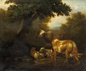 Cattle at the Watering Place Oil painting by Dirck Van Bergen