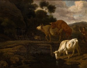 Cows on a Footbridge by Dirck Van Bergen Oil Painting