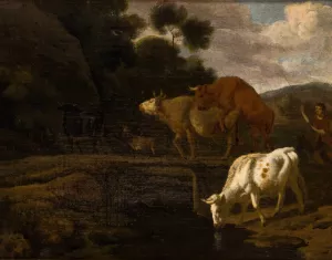 Cows on a Footbridge by Dirck Van Bergen Oil Painting