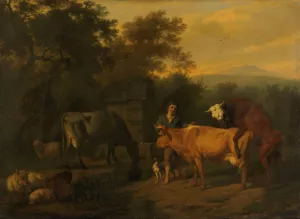 Landscape with Herdsman and Cattle by Dirck Van Bergen Oil Painting