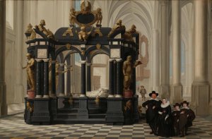 A Family beside the Tomb of Prince William i in the Nieuwe Kerk, Delft by Dirck Van Delen Oil Painting