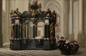 A Family beside the Tomb of Prince William i in the Nieuwe Kerk, Delft by Dirck Van Delen Oil Painting
