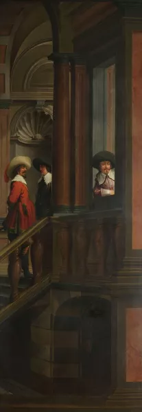 A Seven-Part Decorative Sequence; An Outdoor Stairway by Dirck Van Delen Oil Painting