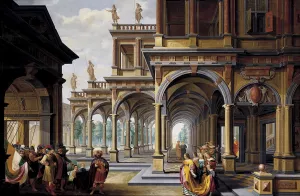 Architectural Capriccio with Jephthah and His Daughter painting by Dirck Van Delen