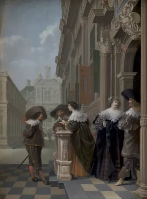Conversation outside a Palace by Dirck Van Delen Oil Painting