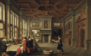 Distinguished Dinner Company in an Interior by Dirck Van Delen Oil Painting