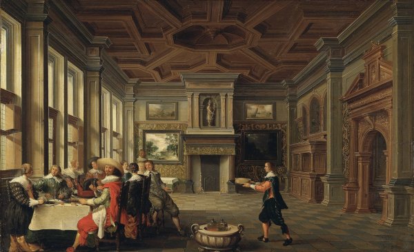 Distinguished Dinner Company in an Interior  by Dirck Van Delen - Hand-Painted Oil Painting Reproduction
