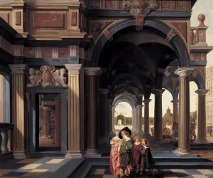Elegant Figures in a Loggia by Dirck Van Delen - Oil Painting Reproduction