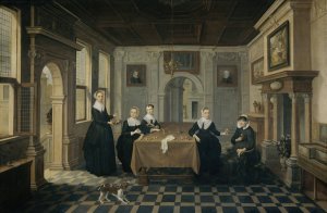 Five Ladies in an Interior by Dirck Van Delen Oil Painting