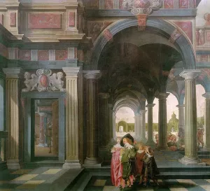 Palace Courtyard with Figures by Dirck Van Delen - Oil Painting Reproduction