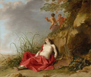 A Hunting Nymph, Asleep by Dirck Van Der Lisse Oil Painting