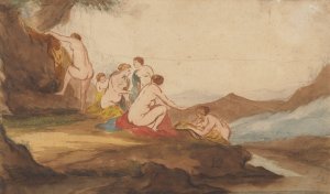 Badende vrouwen in een landschap by Dirck Van Der Lisse Oil Painting