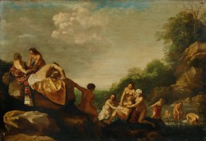 Bathing Nymphs by Dirck Van Der Lisse Oil Painting