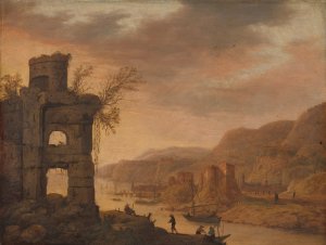 River Landscape by Dirck Verhaert Oil Painting