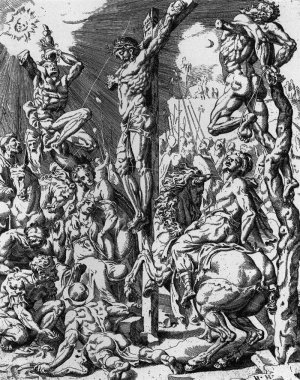 The Crucifixion of Christ by Dirck Volkertsz. Coornhert Oil Painting