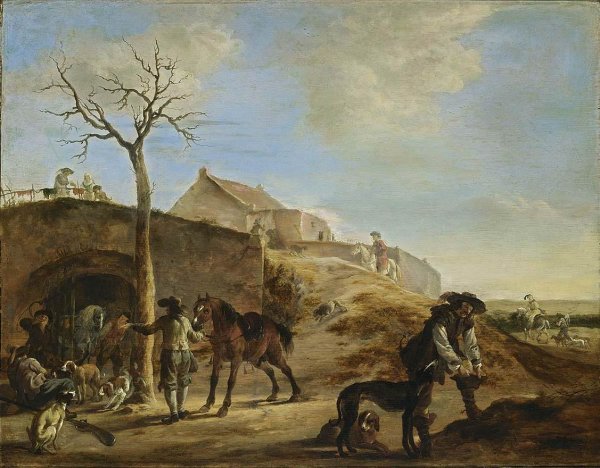 Landscape with Huntsmen by Dirck Willemsz Stoop - Hand-Painted Oil Painting Reproduction
