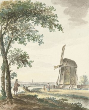 Landschap met molen by Dirk Kuipers Oil Painting