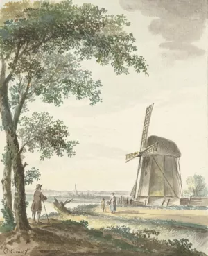 Landschap met molen by Dirk Kuipers Oil Painting
