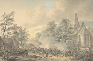 Battle Scene with Church at right by Dirk Langendijk Oil Painting