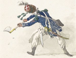 Militair, zwaaiend met een bijl by Dirk Langendijk Oil Painting