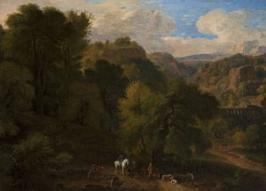 Landscape with a hunting scene by Dirk Maas Oil Painting