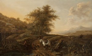 Landscape with hunters by Dirk Stoop Oil Painting