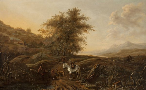 Landscape with hunters by Dirk Stoop - Hand-Painted Oil Painting Reproduction
