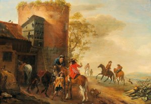 The departure for the hunt by Dirk Stoop Oil Painting